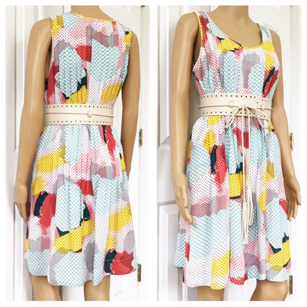 1 State Pleated Sleeveless crew neck mini dress size M